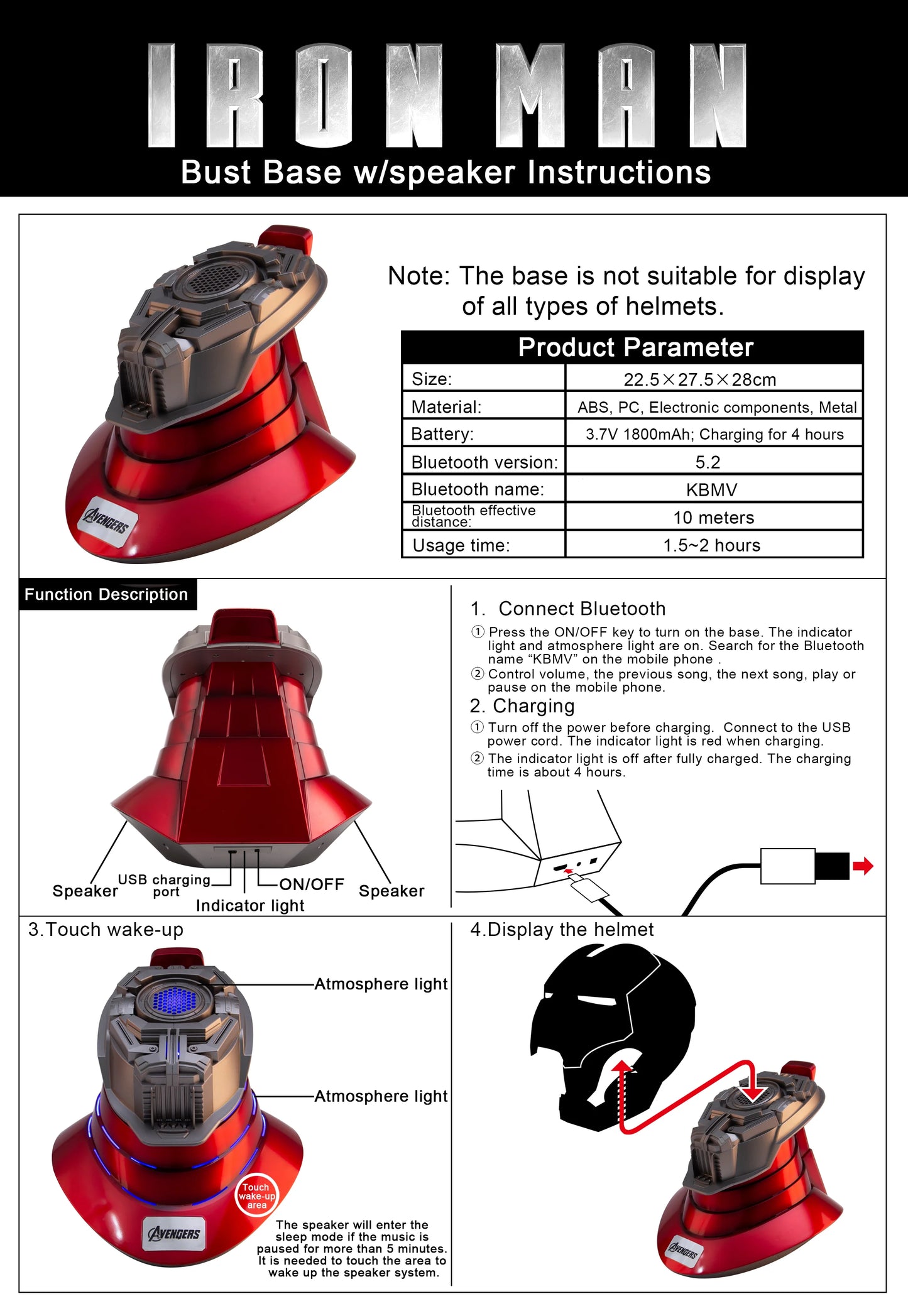 Iron Man Helmet Base With Buletoopth Speakers