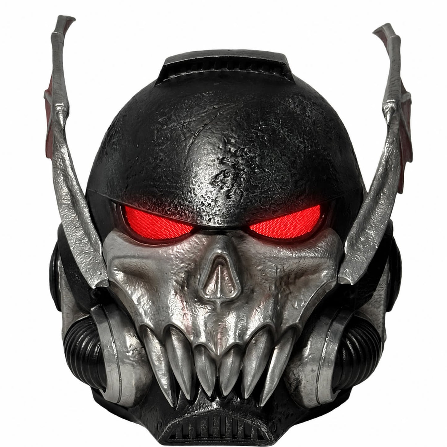 Warhammer 40K Night Lord helmet black front view with LED eyes