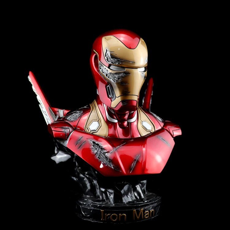 Battle-damaged Iron Man MK50 bust statue front three-quarter view