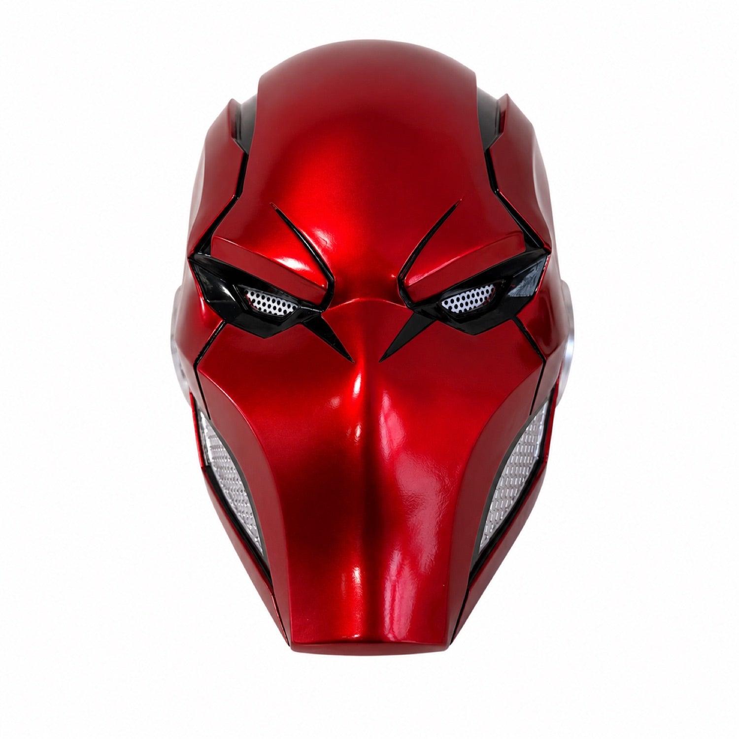 Bat Man Red Knightmare Red Hood Helmet front view with white mesh eyes