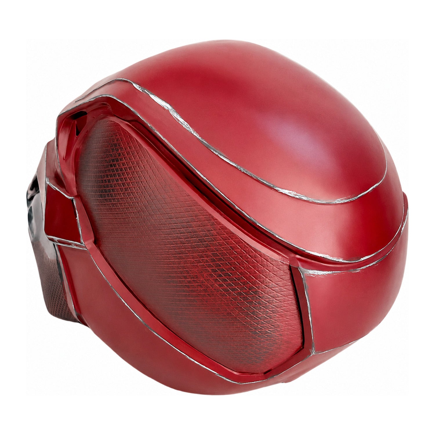 Red Hood helmet rear left angled view showing back shell texture