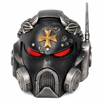 Black Templars marine wearable helmet front view with LED lighting