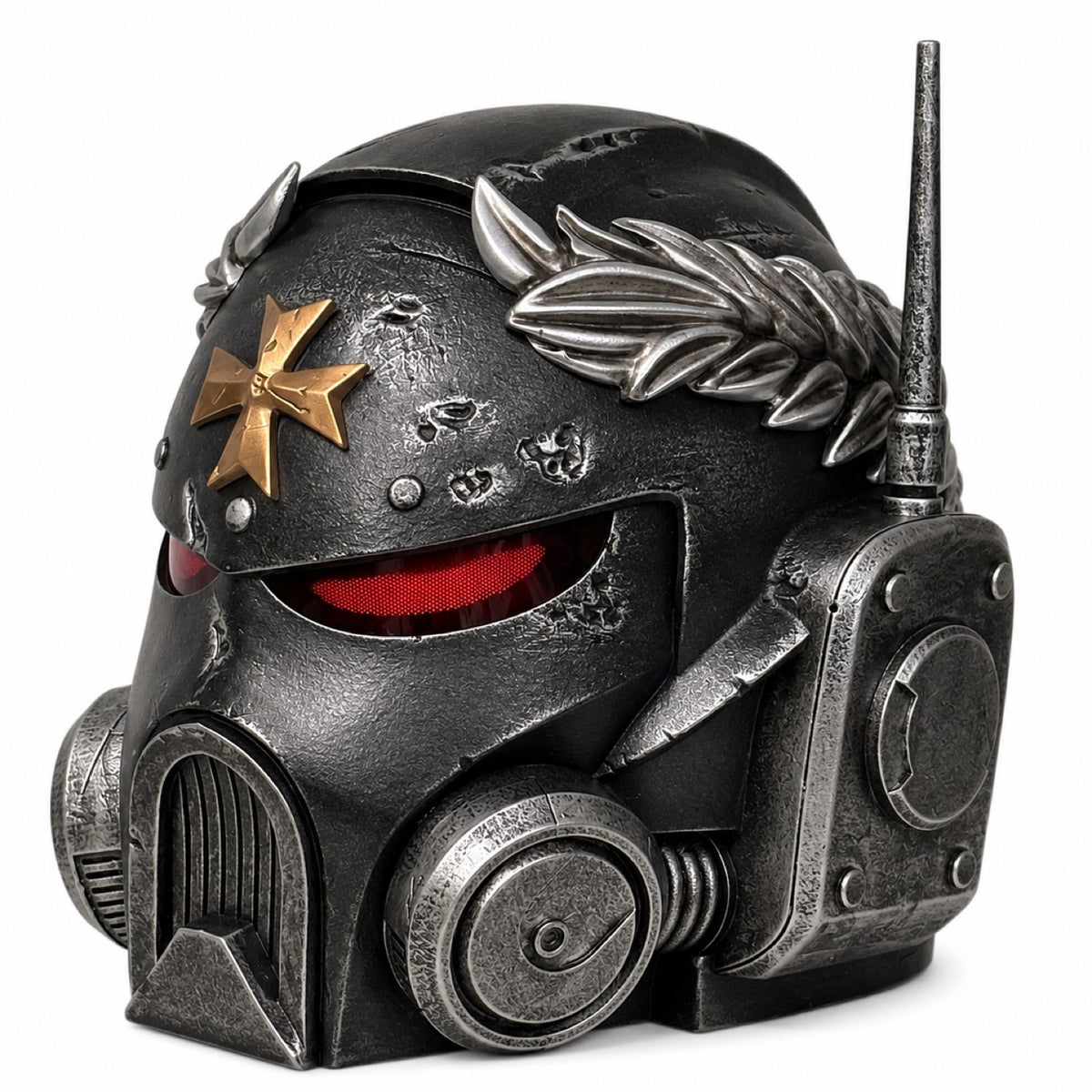 Black Templars marine wearable helmet front right three-quarter view
