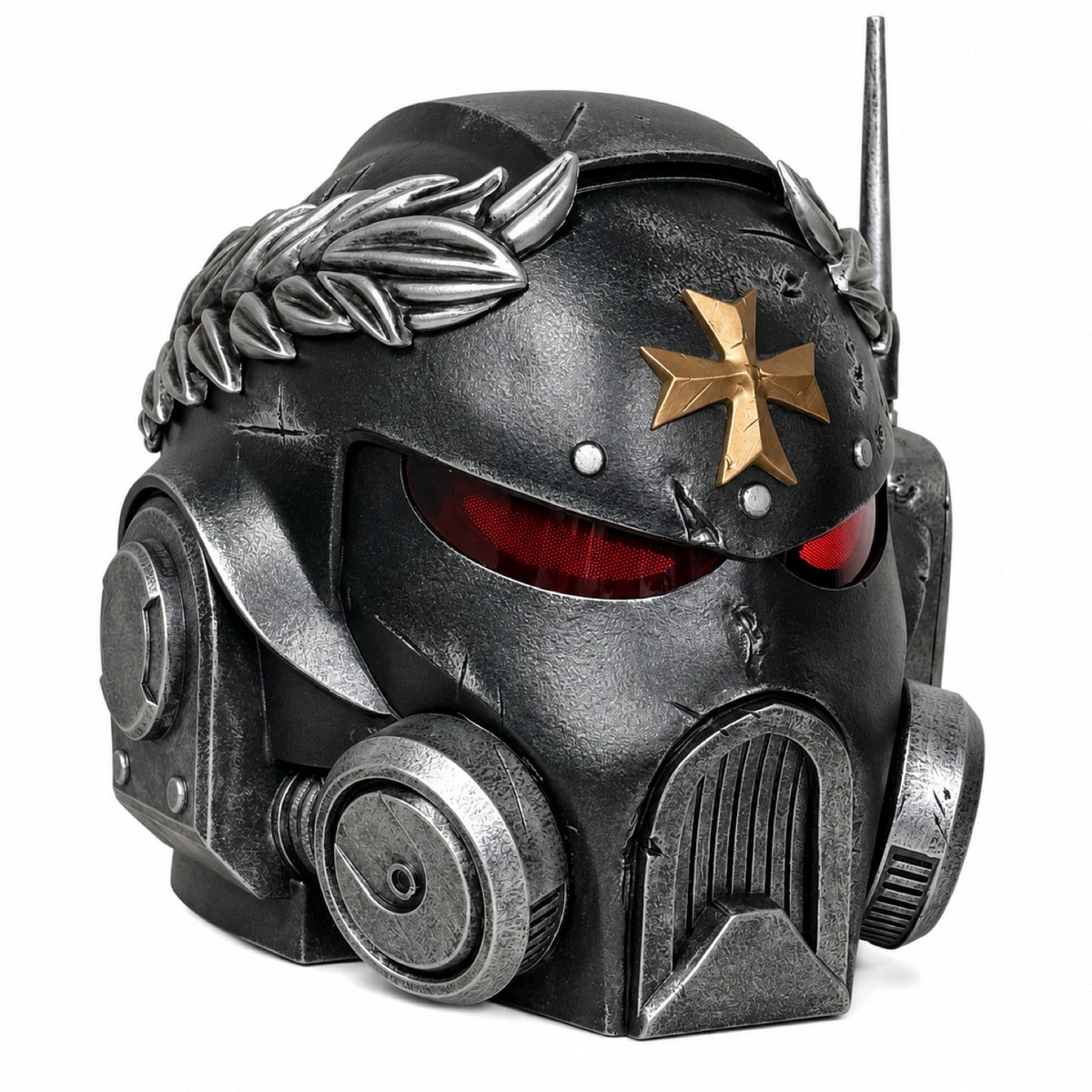 Black Templars marine wearable helmet front left three-quarter view