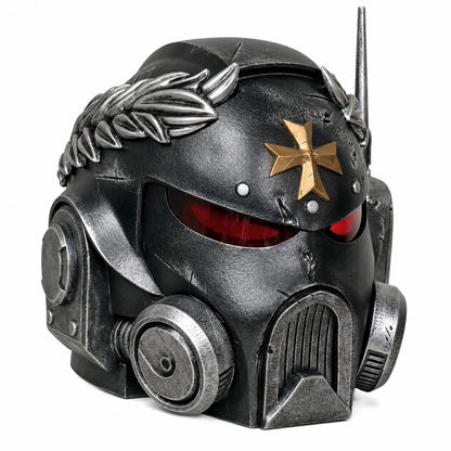 Black Templars marine wearable helmet front left three-quarter view