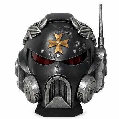 Black Templars marine wearable helmet rear left three-quarter view