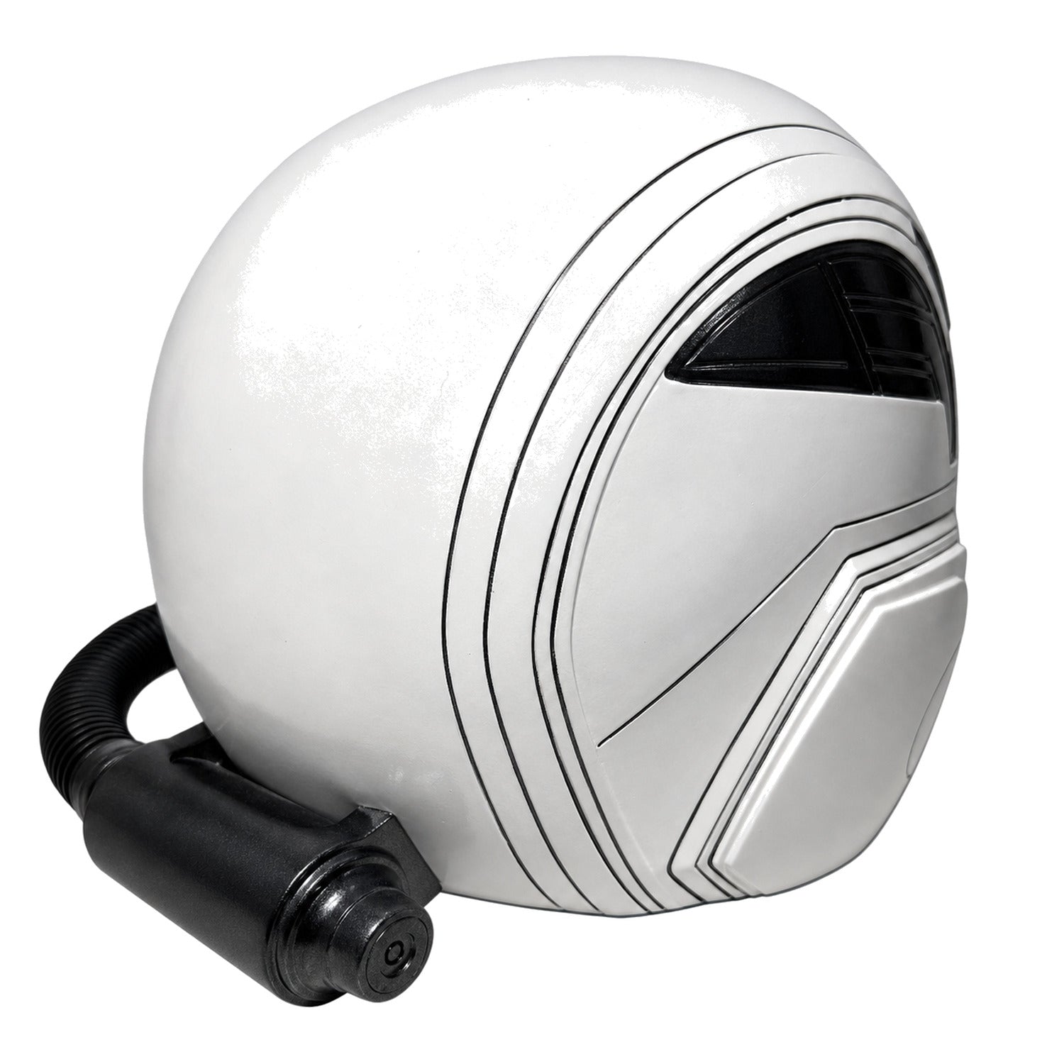 Sam Wilson Captain America helmet rear side view showing shell lines and hose mount