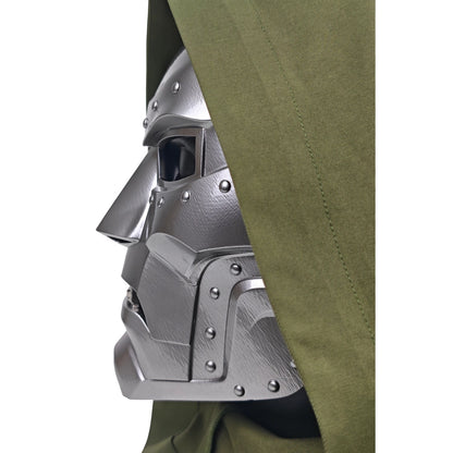 Doctor Doom wearable mask with olive hood, right profile