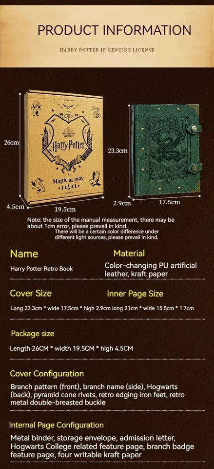 Harry Potter Vintage Double breasted Loose leaf Journal