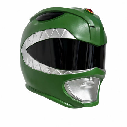 MMPR Power Rangers Green Ranger helmet front right three-quarter view showing red forehead emblem and black visor