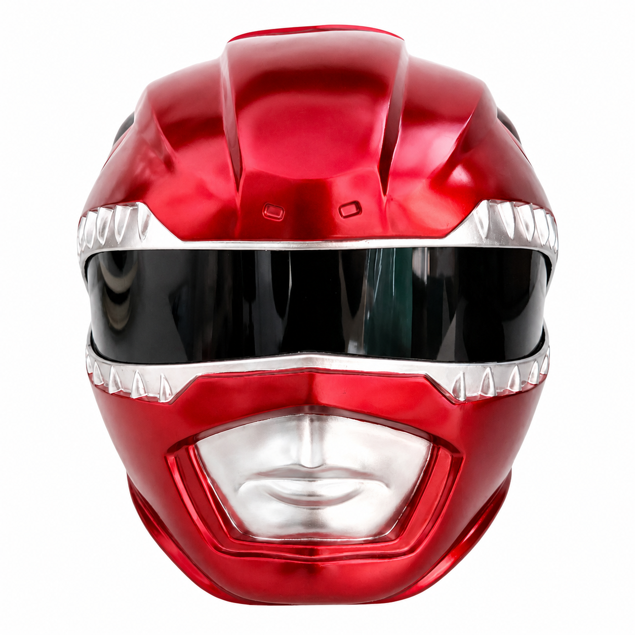 Front view of the MMPR Power Rangers Red Ranger Helmet cosplay replica