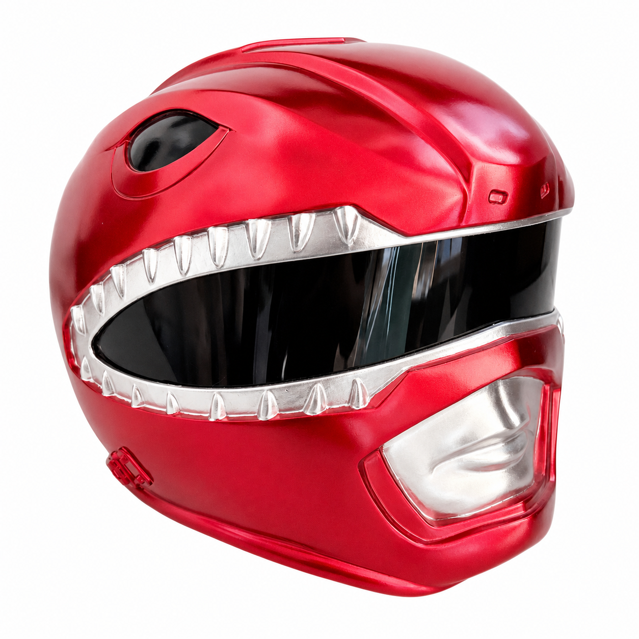 Front right angle view of the MMPR Power Rangers Red Ranger Helmet cosplay replica