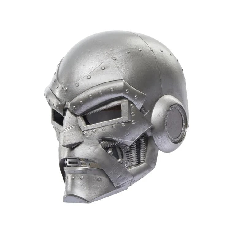 Doctor Doom wearable helmet on white background, left three-quarter view