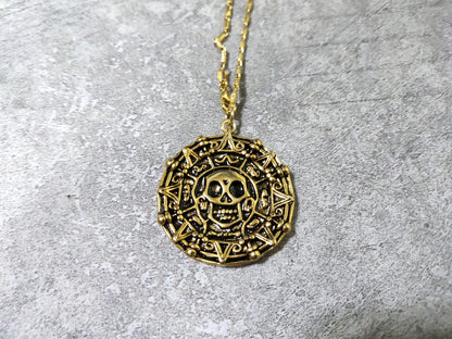 Pirates Of The Caribbean Brass Vacuum-Electroplated Aztec Skull-adorned Necklace