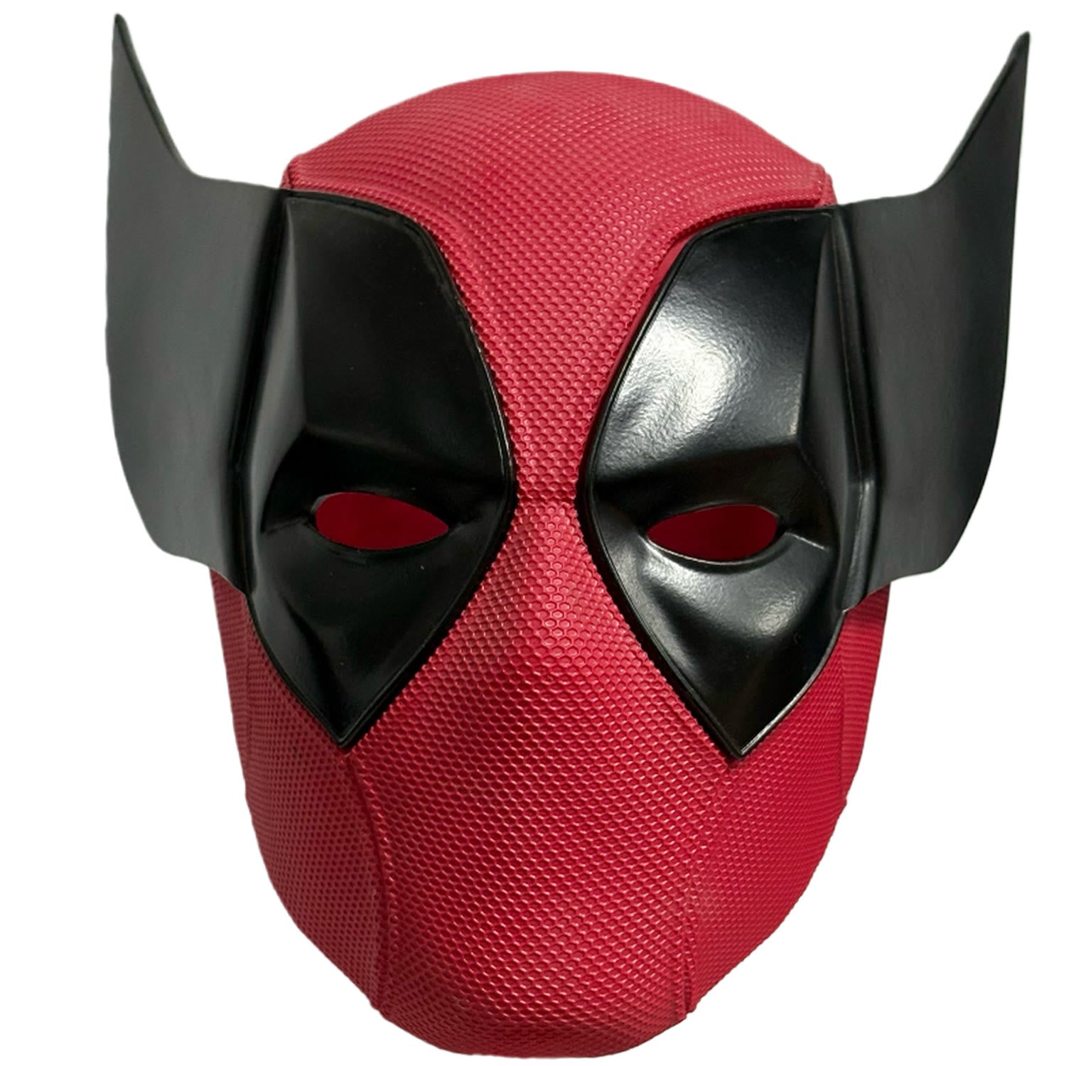 Poolverine Deadpool Wolverine mashup resin mask front view on white background with black eye panels and pointed fins