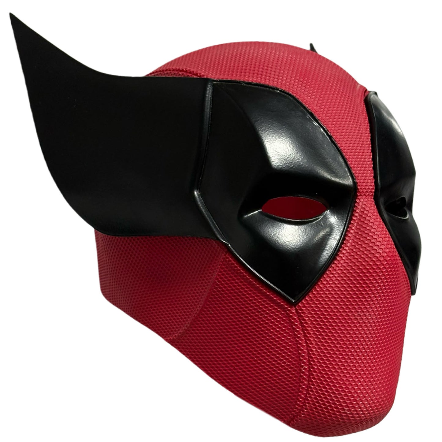 Poolverine Deadpool Wolverine mashup resin mask front angled view showing black eye panel and left pointed fin