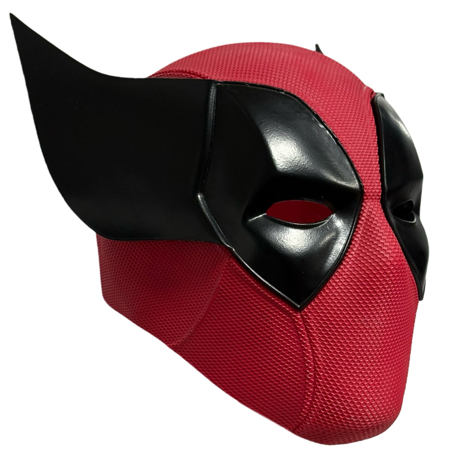 Poolverine Deadpool Wolverine mashup resin mask front angled view showing black eye panel and left pointed fin