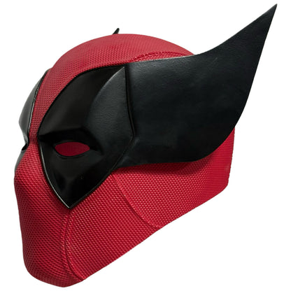 Poolverine Deadpool Wolverine mashup resin mask side profile showing one pointed fin and textured red shell