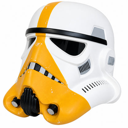 Star Wars Artillery Stormtrooper helmet front right three-quarter view with yellow faceplate