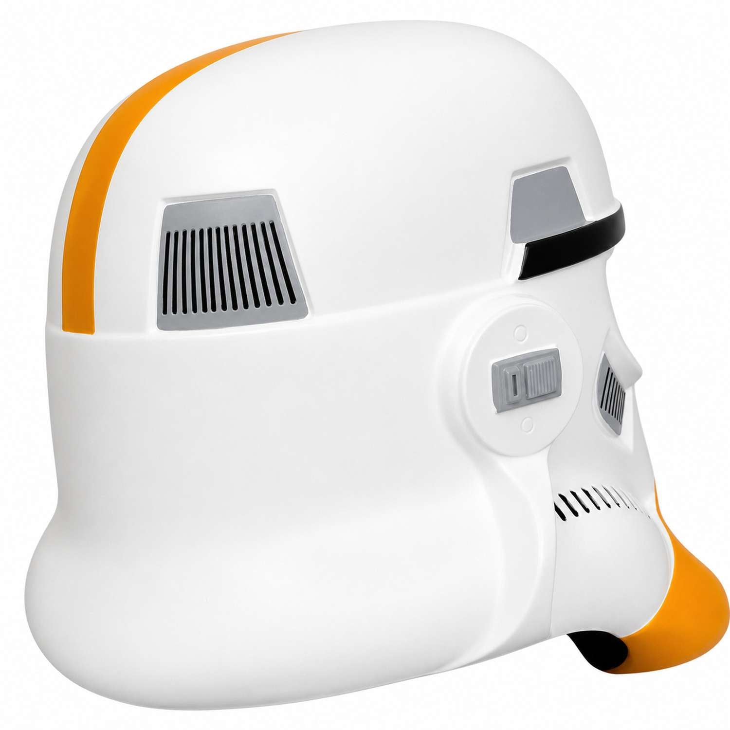 Star Wars Artillery Stormtrooper helmet front left three-quarter view with yellow faceplate