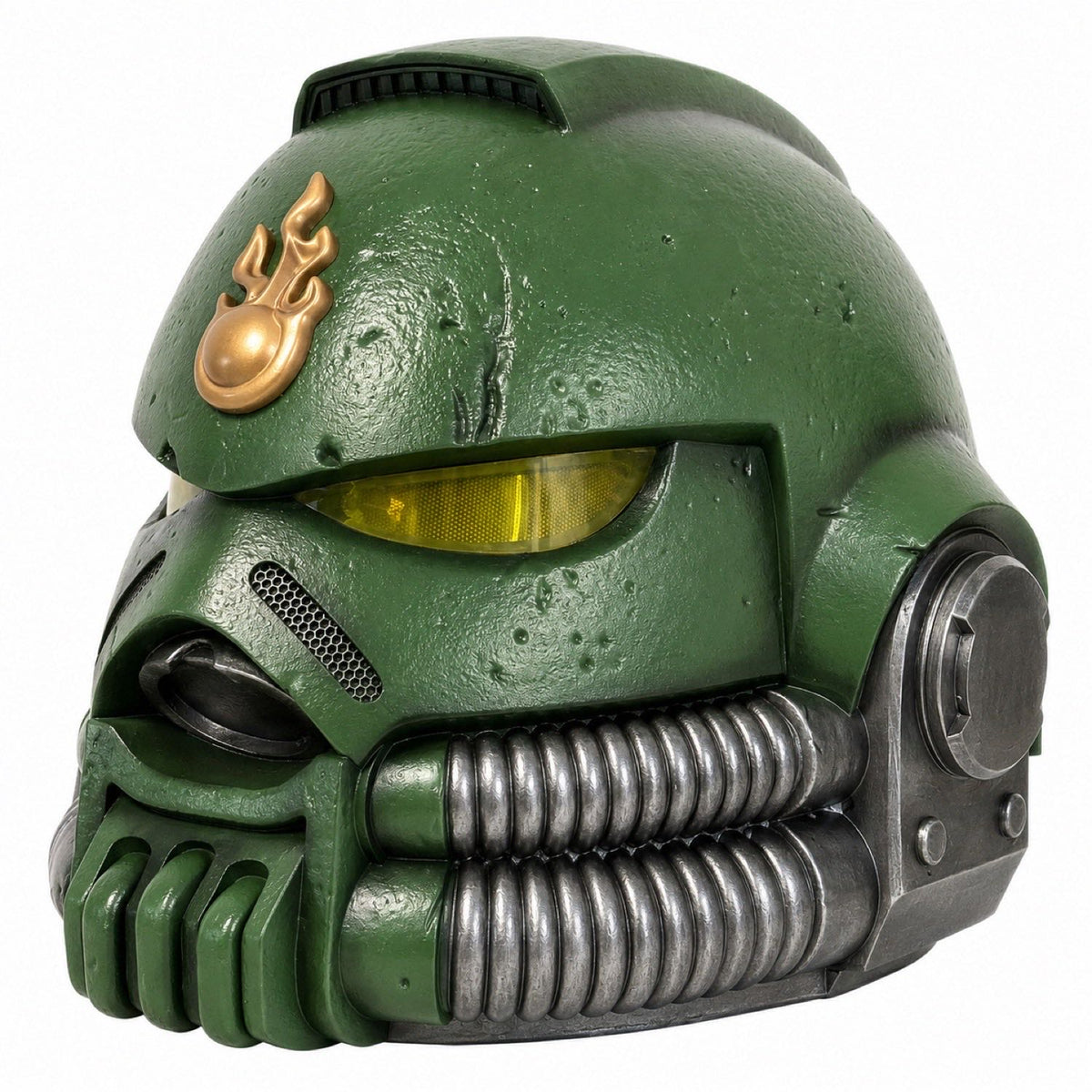 Salamanders cosmetic Space Marine wearable helmet front left three-quarter view
