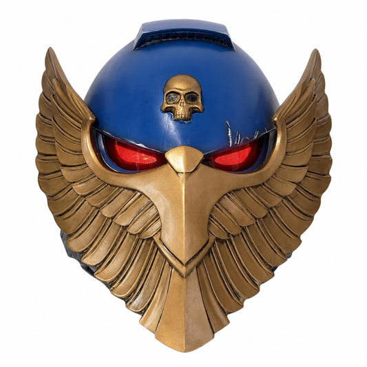 Ultramarines Victrix Honour Guard eagle wearable helmet front view with LED lighting