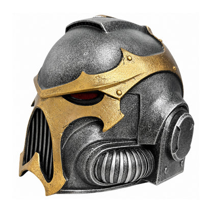 Front left three-quarter view of the Warhammer 40K Chaos Space Marine Helmet replica with LED