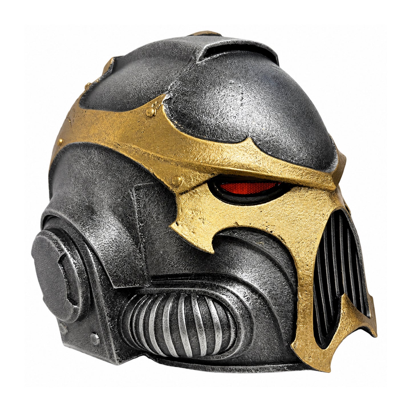 Front right three-quarter view of the Warhammer 40K Chaos Space Marine Helmet replica with LED