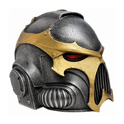 Front right three-quarter view of the Warhammer 40K Chaos Space Marine Helmet replica with LED