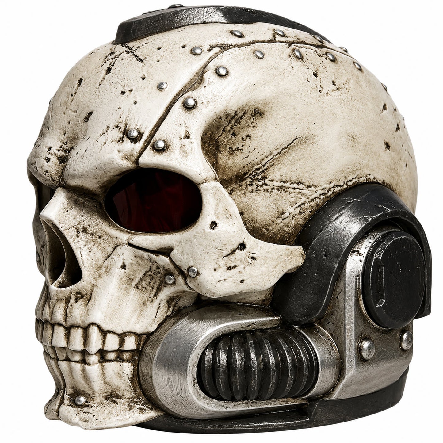Warhammer 40K Chaplain helmet left three-quarter view with weathered skull face