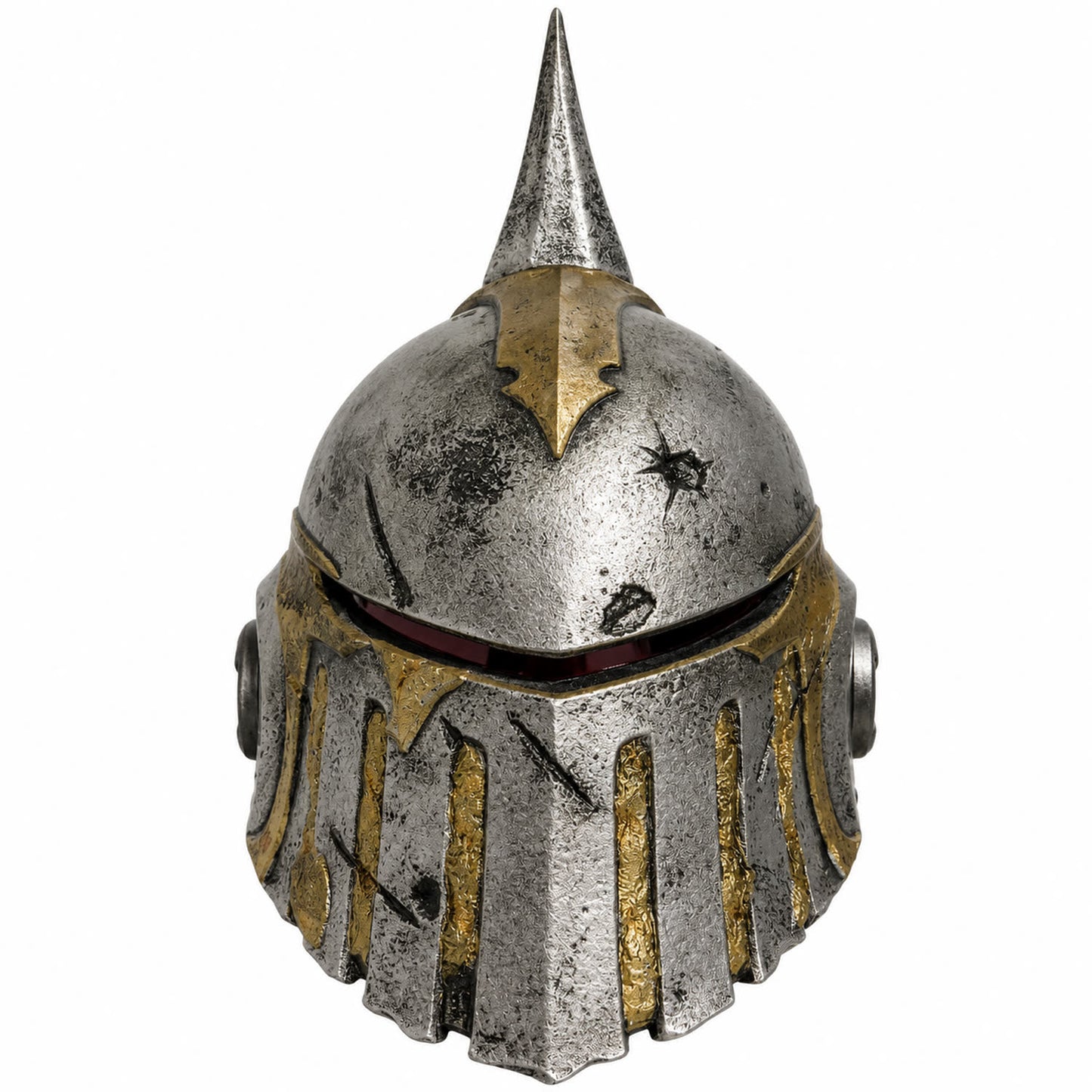 Warhammer 40K Death Guard helmet front view with spiked crest and dark visor