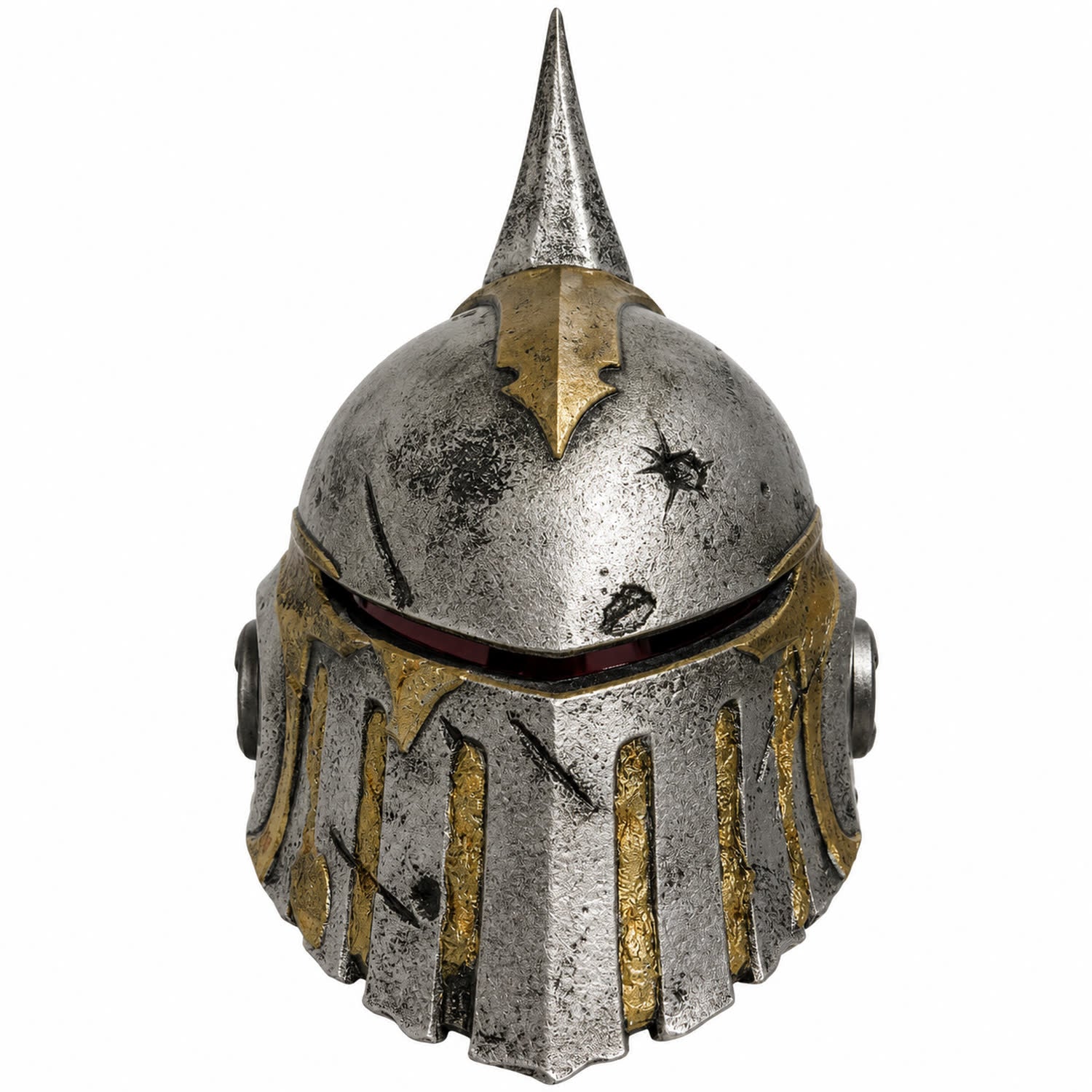 Warhammer 40K Death Guard helmet front view with spiked crest and dark visor