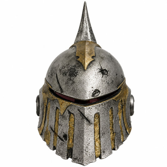 Warhammer 40K Death Guard helmet front view with spiked crest and dark visor