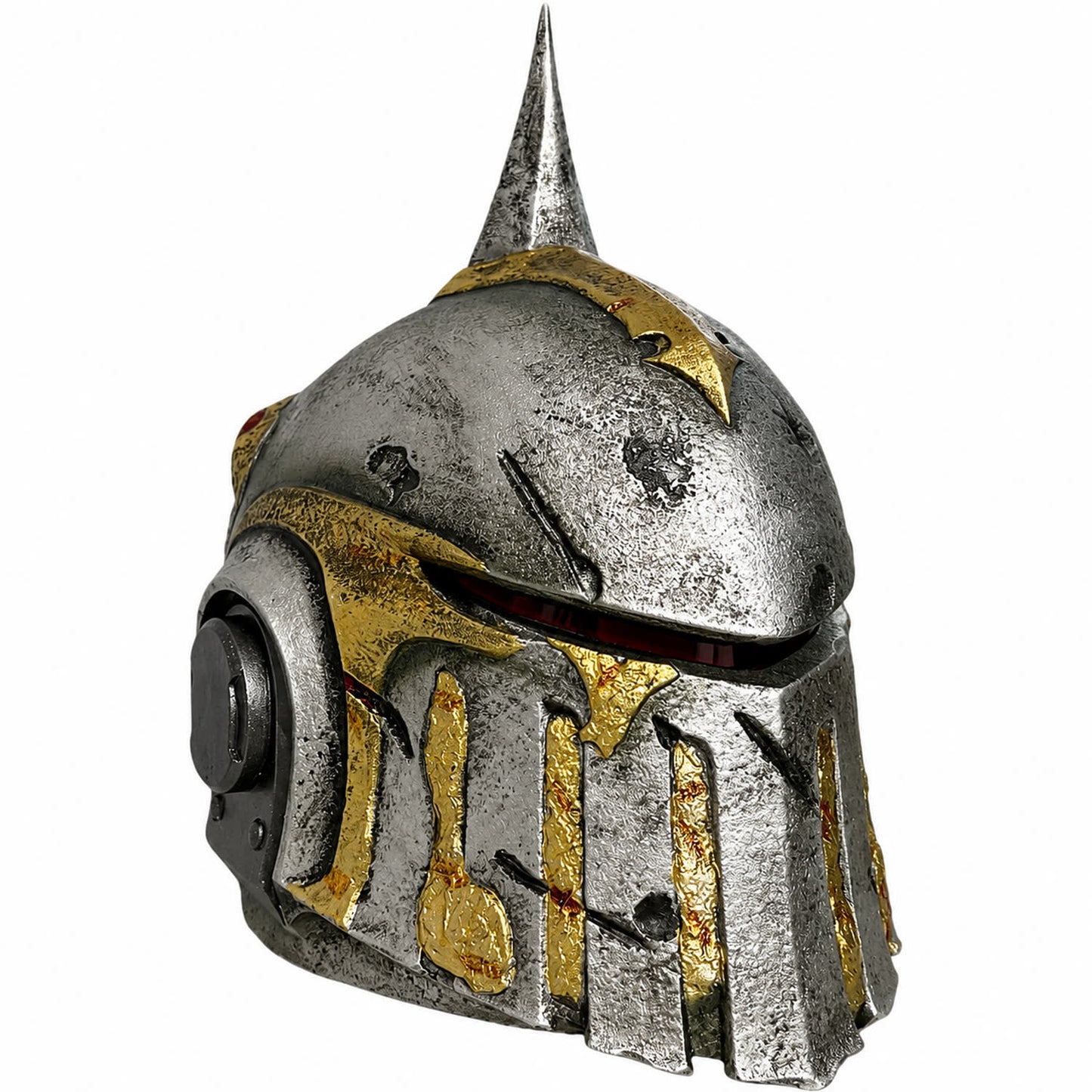Warhammer 40K Death Guard helmet front left three-quarter view with gold trim