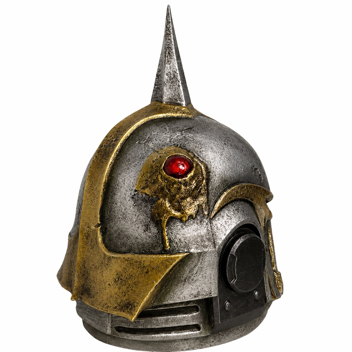 Warhammer 40K Death Guard helmet rear left three-quarter view with red skull detail