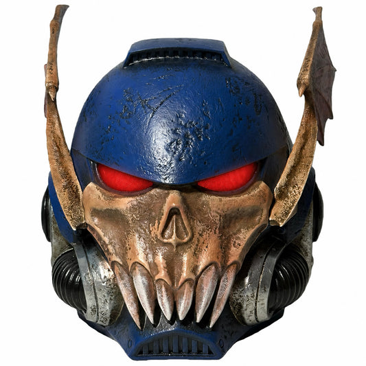 Warhammer 40K Night Lord helmet blue front view with LED eyes