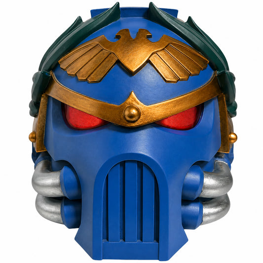 Warhammer 40K Roboute Guilliman helmet front view with LED