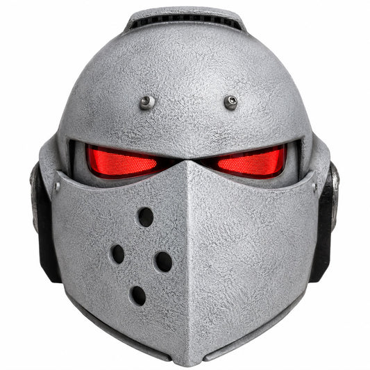 Warhammer 40K Secret Level Bladeguard helmet White Style B front view with LED eyes
