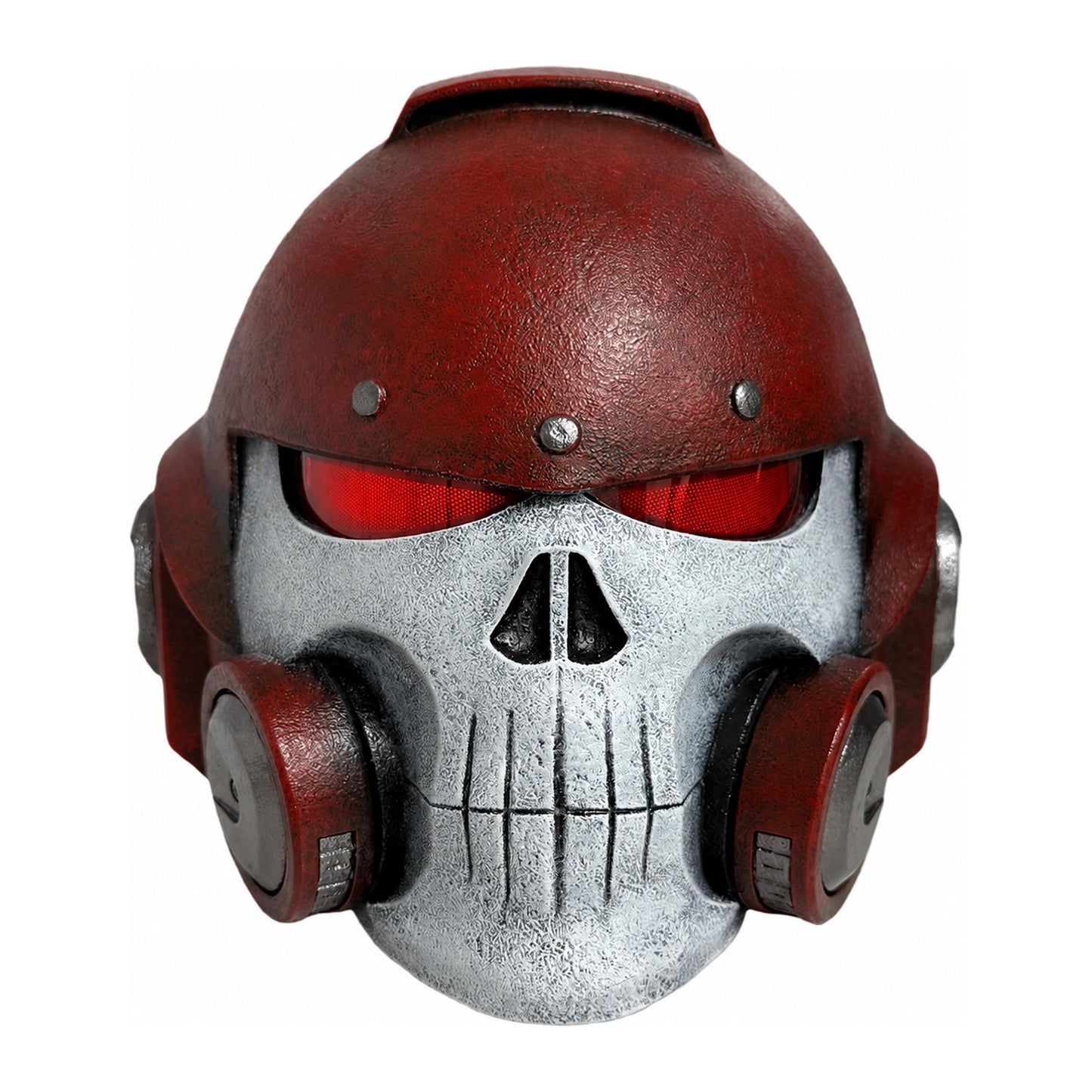 Warhammer 40K Reiver helmet red version front view with red LED visor