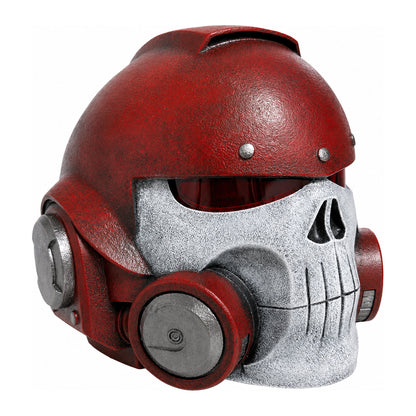 Warhammer 40K Reiver helmet red version front left three-quarter view
