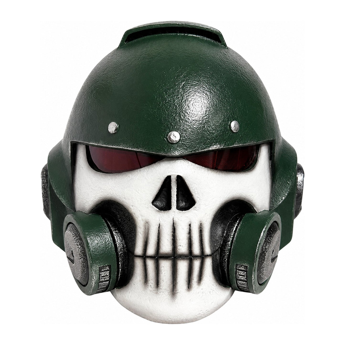 Warhammer 40K Reiver helmet green version front view unlit visor