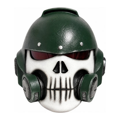 Warhammer 40K Reiver helmet green version front view unlit visor