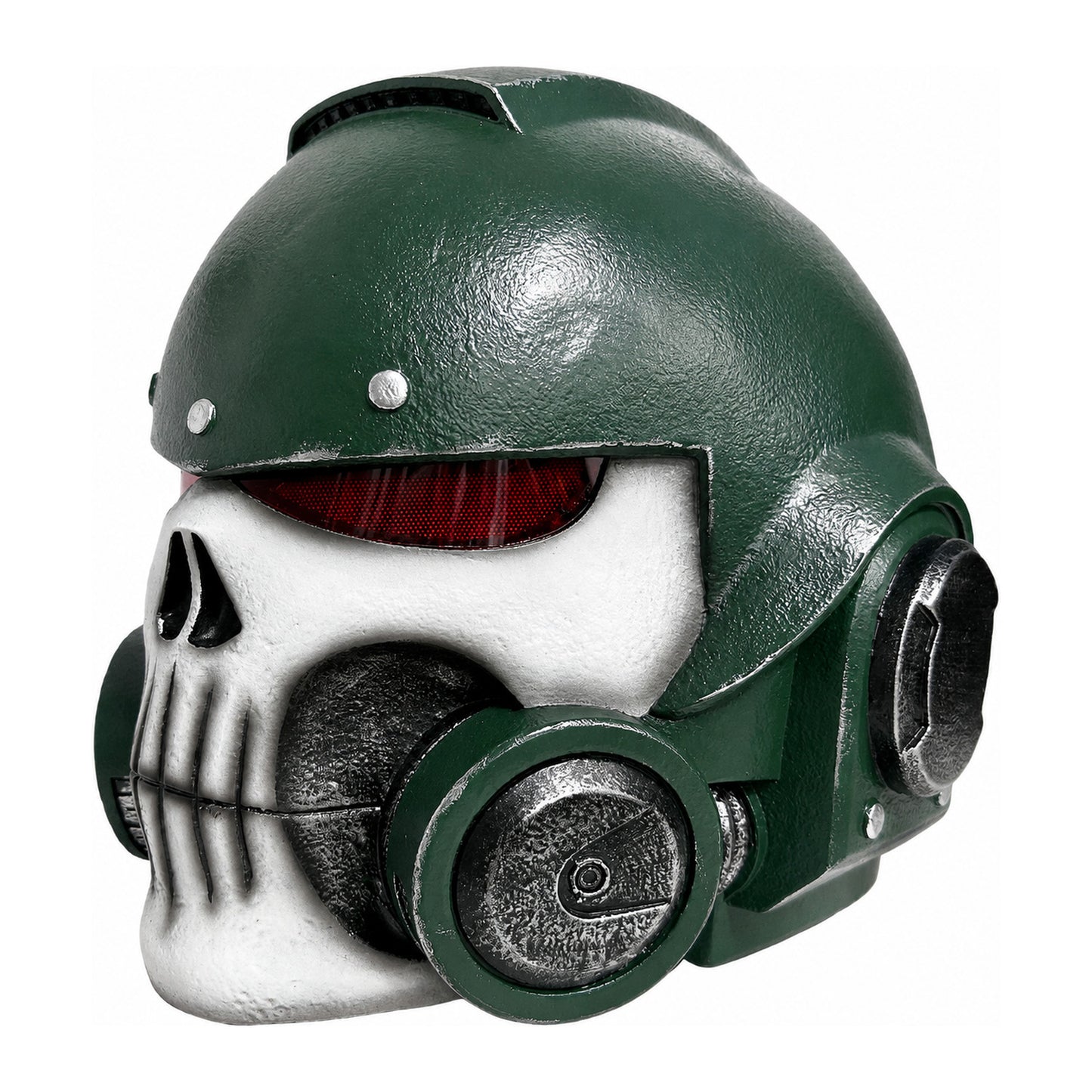 Warhammer 40K Reiver helmet green version front right three-quarter view