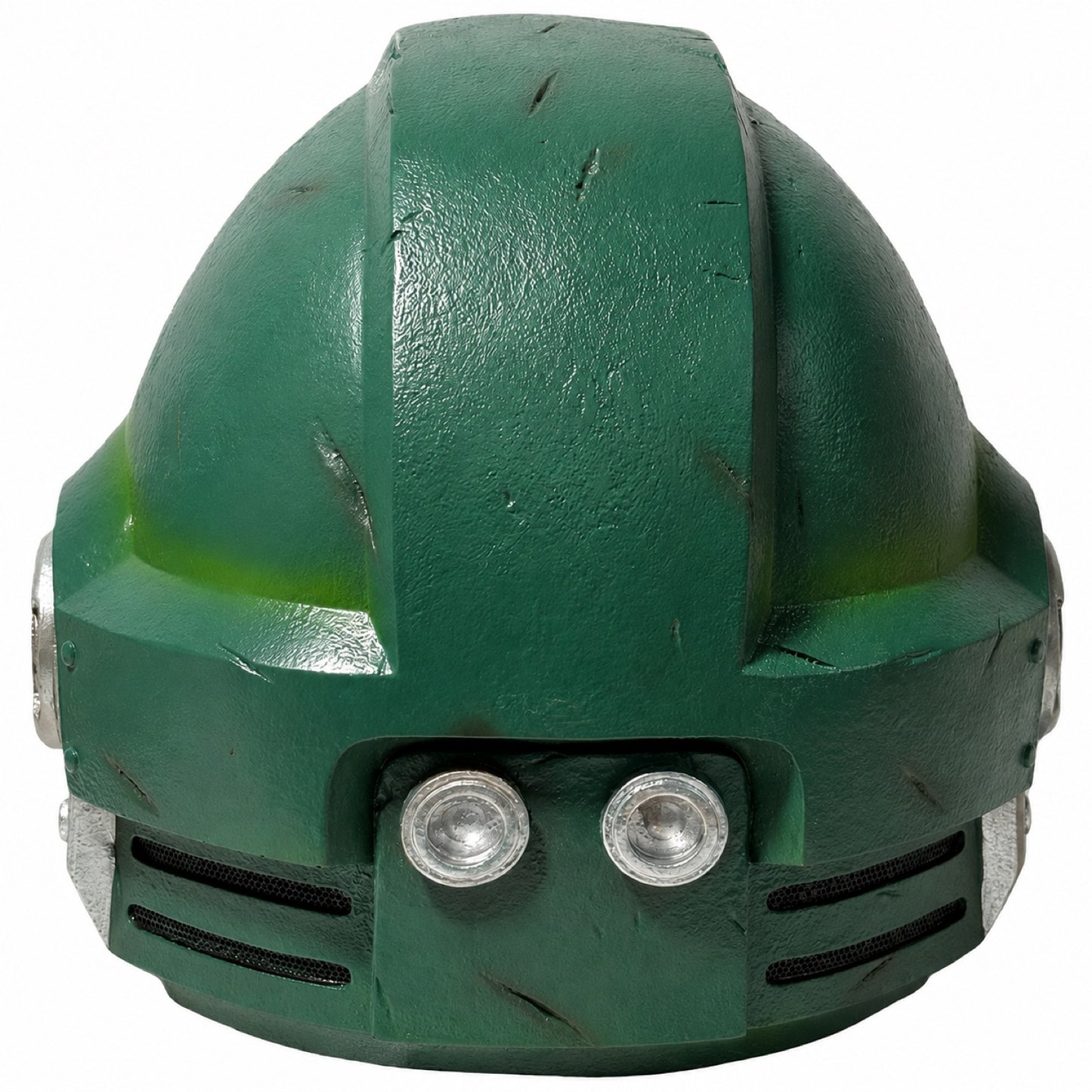 Warhammer 40,000 Dark Angels Mk X helmet rear view showing twin circular back details and vent grilles