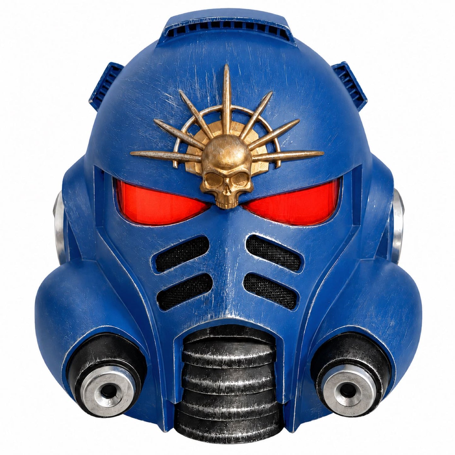 Warhammer 40k Primaris Space Marine Helmet blue variant illuminated front view