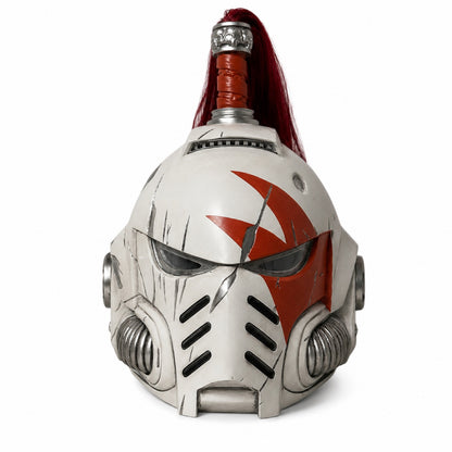 White Scars Champion Space Marine wearable helmet, right-scar front view