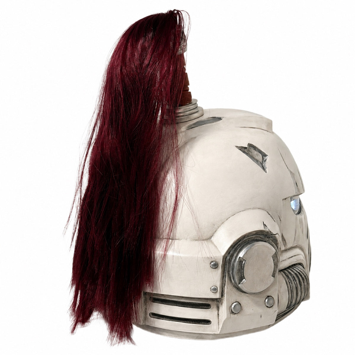 White Scars Champion Space Marine helmet, rear view with red plume
