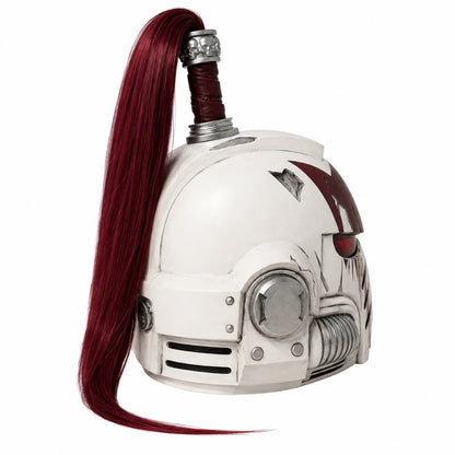 White Scars Champion Space Marine helmet, left-scar rear three-quarter view