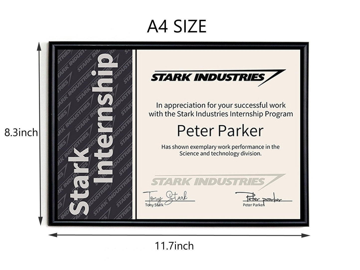 Peter Paker Stark Industries Internship Certificate & Framed Photo - GeekReplicas