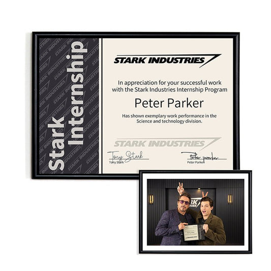 Peter Paker Stark Industries Internship Certificate & Framed Photo - GeekReplicas